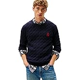 Tommy Hilfiger Mens Crest Cable Knit Crewneck Sweater Lightweight Pullover