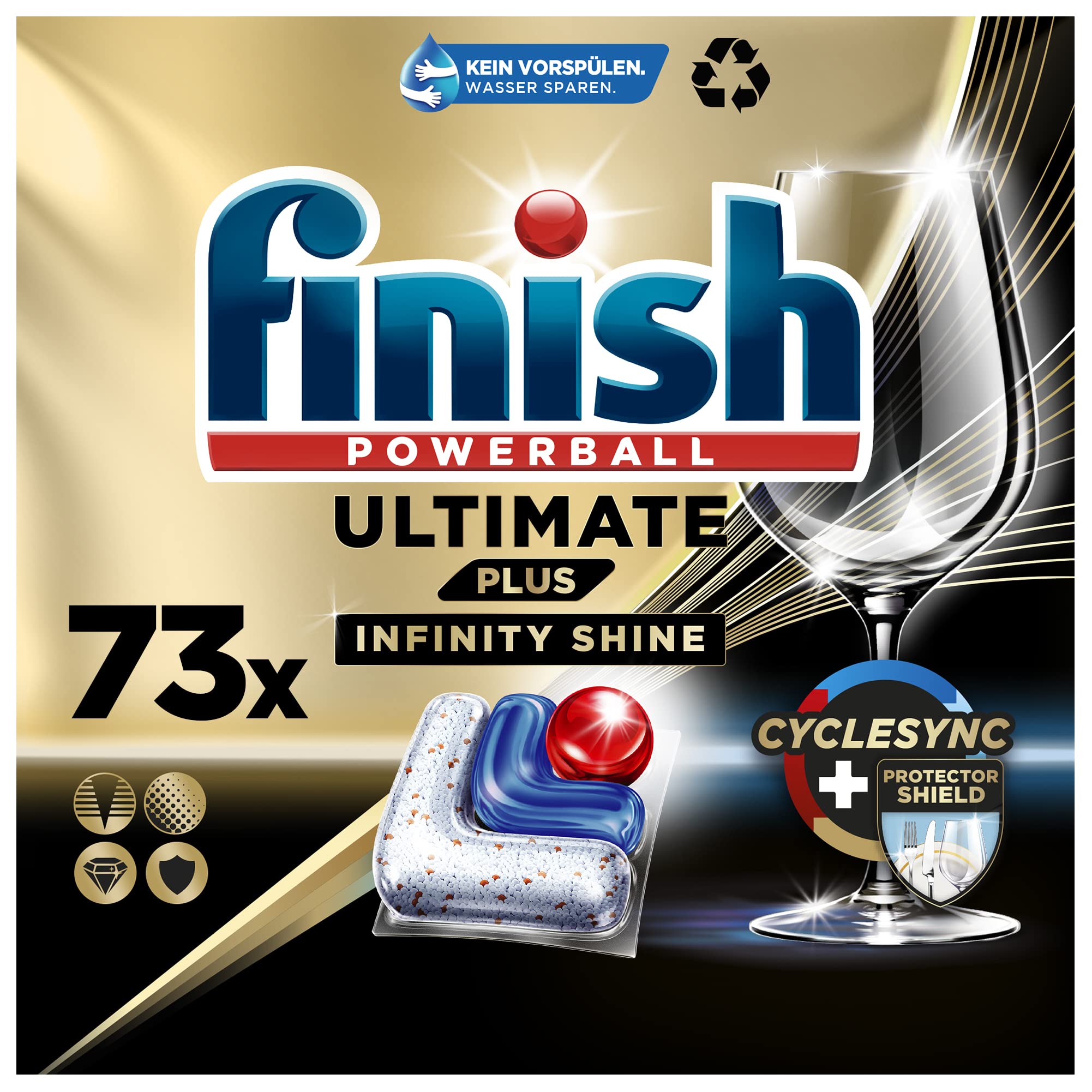 Finish Ultimate Plus Infinity Shine Spülmaschinentabs, Geschirrspültabs für intensive Reinigung, Fettlösekraft und Glanz mit Schutzschild, 73 Caps