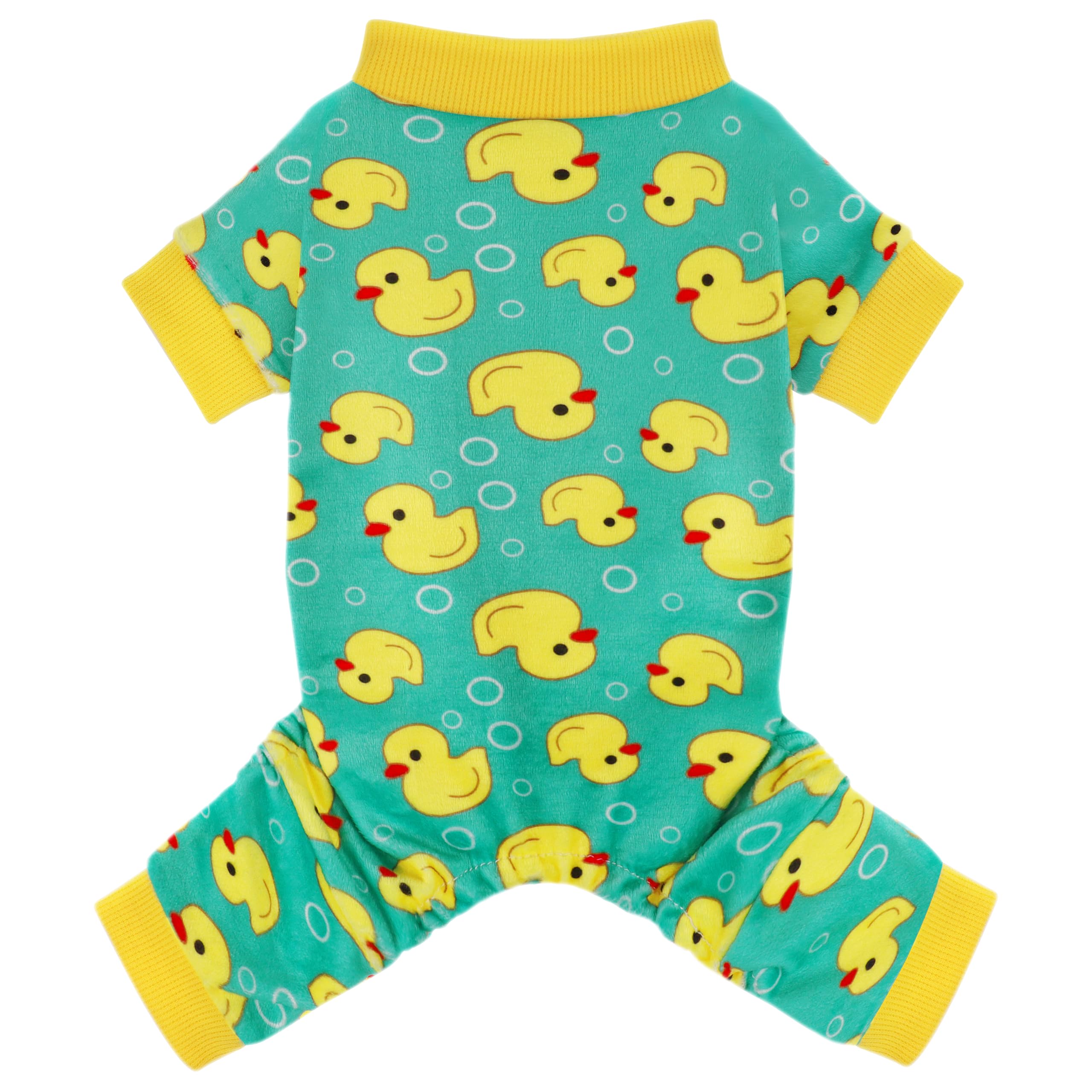 Photo 1 of Paiaite Dog Pajamas Onesie: Comfortable Four-Legged Apparel for Small, Medium, & Large Dogs, Polyester Material for Comfort, Wrinkle Resistance, Moisture Wicking, and Stretchiness Yellow Duck XS