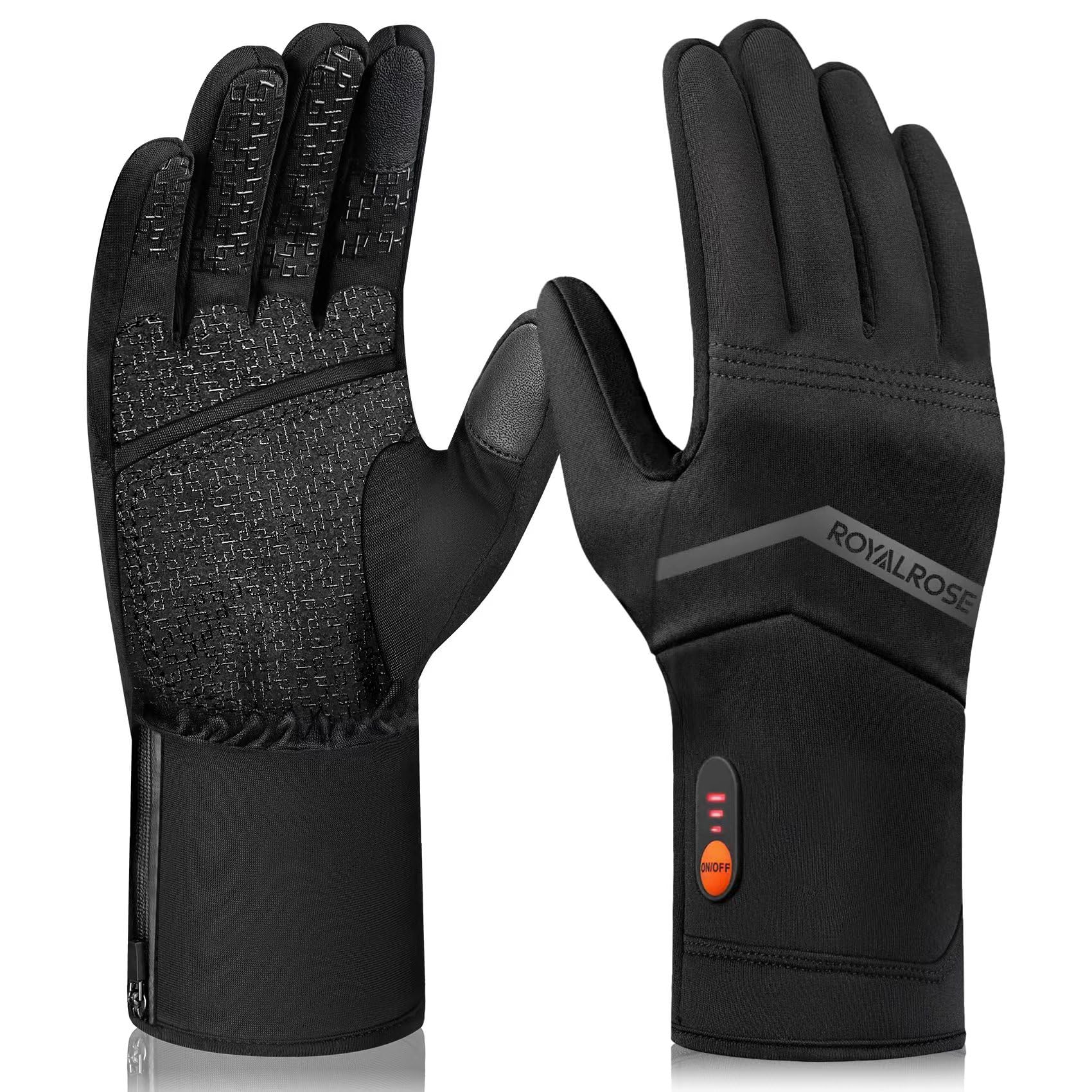 Photo 1 of **MISSING POWER SOURCE** Royalrose Heated Gloves Liners for Men Women, Rechargeable Waterproof Winter Thin Heated Work Gloves with Arthritis Raynaud's Relief for Ski Golf Hiking Driving (Black-new, Medium)