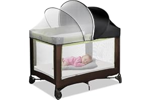 WANRU Pack N Play Tent Cover & Bassinet Canopy - Half-Blackout Breathable Mosquito Net with 2-Way Zipper for Bassinet, Travel Crib, Mini Crib & Playpen to Keep Cats Out (Black-Large)