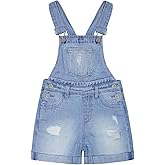 KIDSCOOL SPACE Girls Shorts,Little Big Girls Stretchy Denim Ripped Summer Shortalls