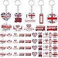Trnayi 50 Pcs London Souvenirs Acrylic Keychain Gifts Bulk London Keychain Bus Telephone Booth British Flag London Travel Gift Souvenirs for Women Men Friends