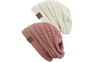 C.C Trendy Warm Chunky Soft Stretch Cable Knit Beanie Skully, 2 Pack