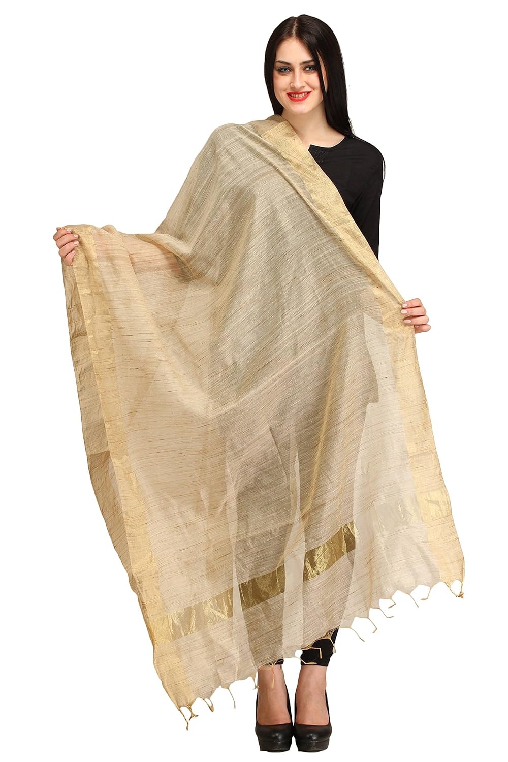 aksara women's raw silk solid dupatta, free size(beige, da141)