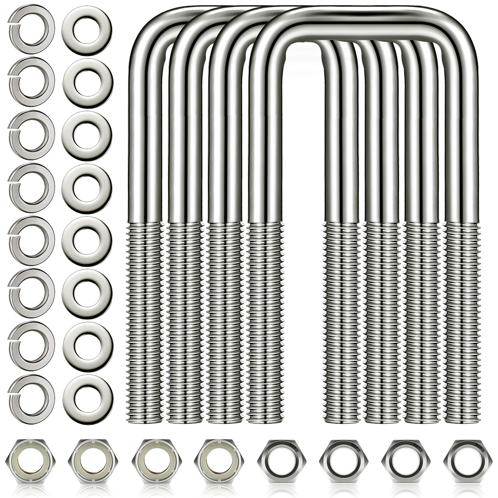 Photo 1 of 4 Pcs Hotop 304 Stainless Steel Square U-Bolt Boat Trailer U-Bolts with Washers and Nuts l Heavy Duty U Bolt for Sailboat Trailer Automobiles Industrial Part (1/2 D x 2 1/16 W x 4 3/4 Inch)