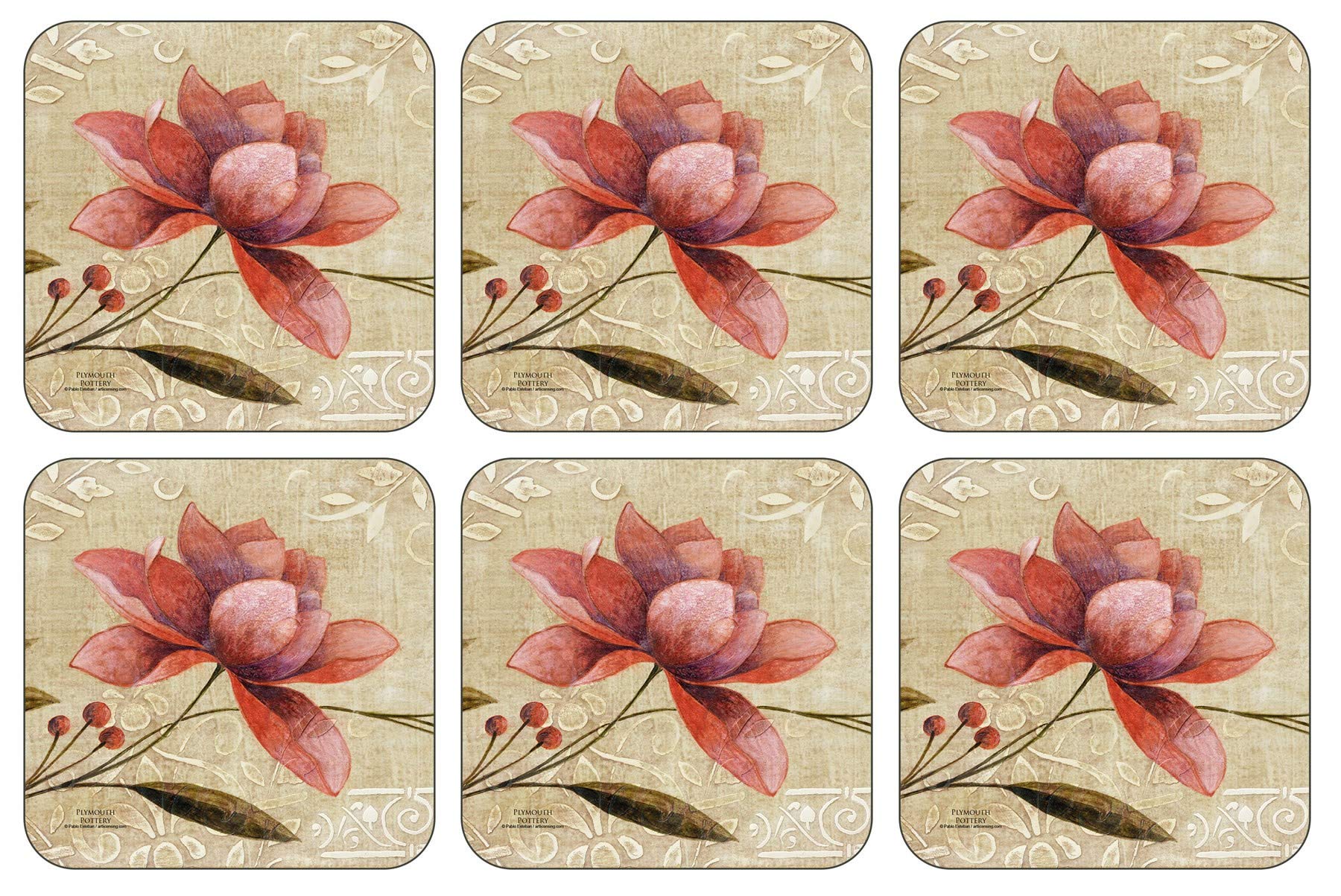 Plymouth Pottery - Antique Bloom Coasters - Set of 6
