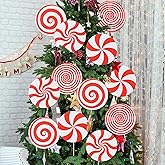 12Pcs Christmas Decorations Indoor Tree Picks Christmas Candy Lollipop Ornament Large Red White Peppermint Lollipop Xmas Picks for Xmas Tree Topper Home Office Holiday Party Vase Decor