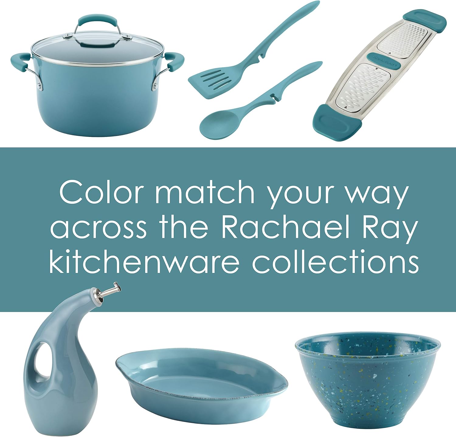 Rachael Ray Cucina Ceramics EVOO Olive Oil Bottle Dispenser with Spout - 24 Ounce, Agave Blue: Kitchen & Dining