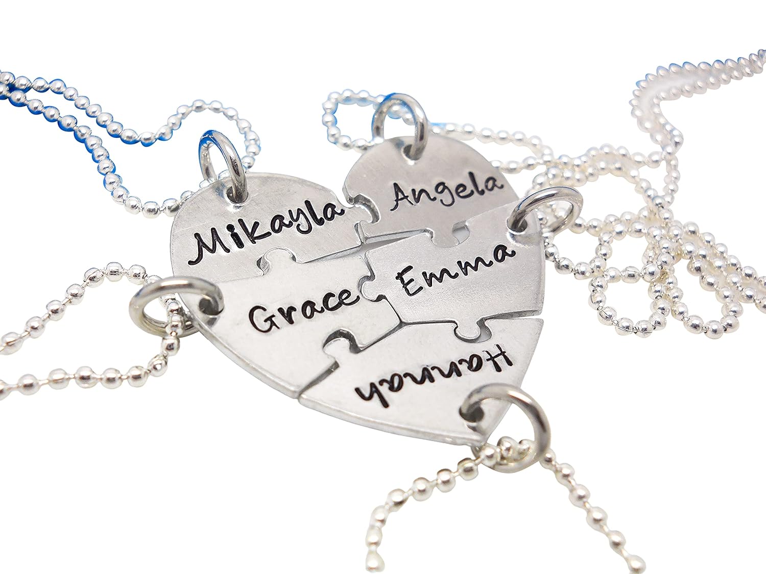 Amazon Com 5 Piece Heart Puzzle Piece Necklace Personalized Puzzle Piece Necklaces For Bridesmaids Or Friends By Dcdjewelry Handmade
