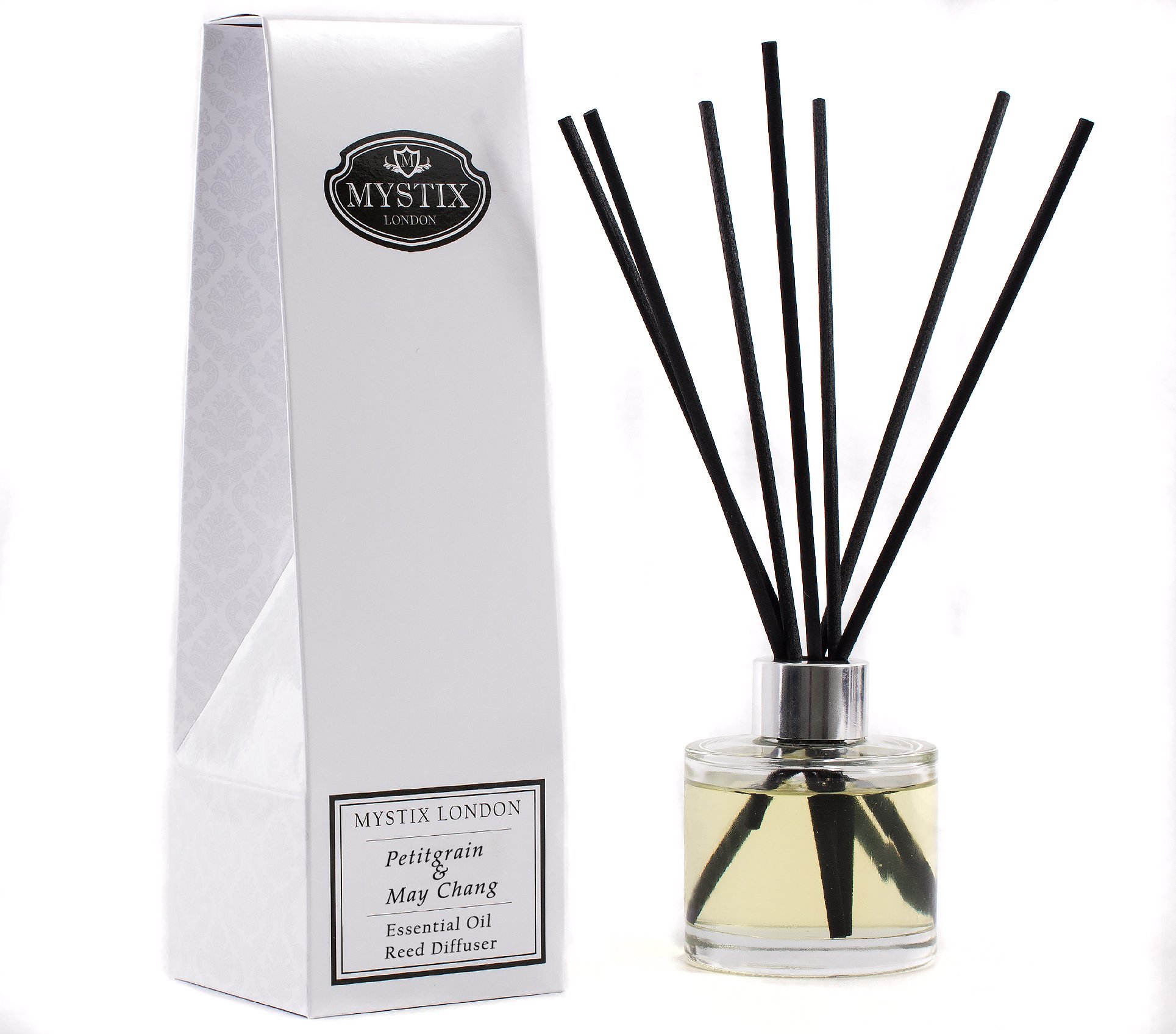 Mystix London Essential Oil Reed Diffuser | Petitgrain & May Chang Scent | Long-Lasting Natural Aromatherapy for Home & Office | Safe & Easy-to-Use | 200ml Bottle
