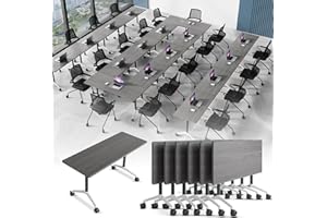 JNMDLAKO Modular Conference Table 6PCS, Folding Conference Room Tables on Wheels Grey 63in, Modern Rectangular Training Table for Office Meeting, Rolling Seminar Tables for 6-16