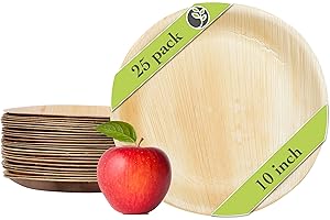 Naturally Chic Compostable Biodegradable Disposable Plates - Palm Leaf 10” Round, Deep Small Dinnerware Set - Eco Friendly Al