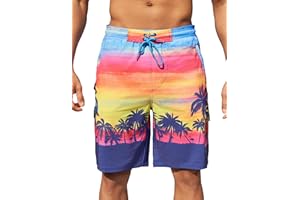 Lxopogk Mens Swim Trunks with Mesh Liner Board Shorts Quick Dry Bathing Suit Hawaii Swimwear for Men Long Shorts with Zipper