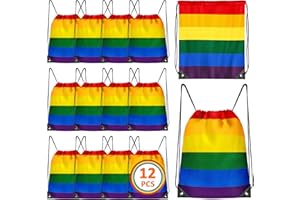 ZATAYE Pride Stuff, 12 Pack Large Capacity Rainbow Bag, Polyester Rainbow Stripes Drawstring Backpack, Waterproof Gym Sport Bag Sackpack for Lesbian Gay LGBTQ Pride Month Parade Yoga Swim Travel Beach