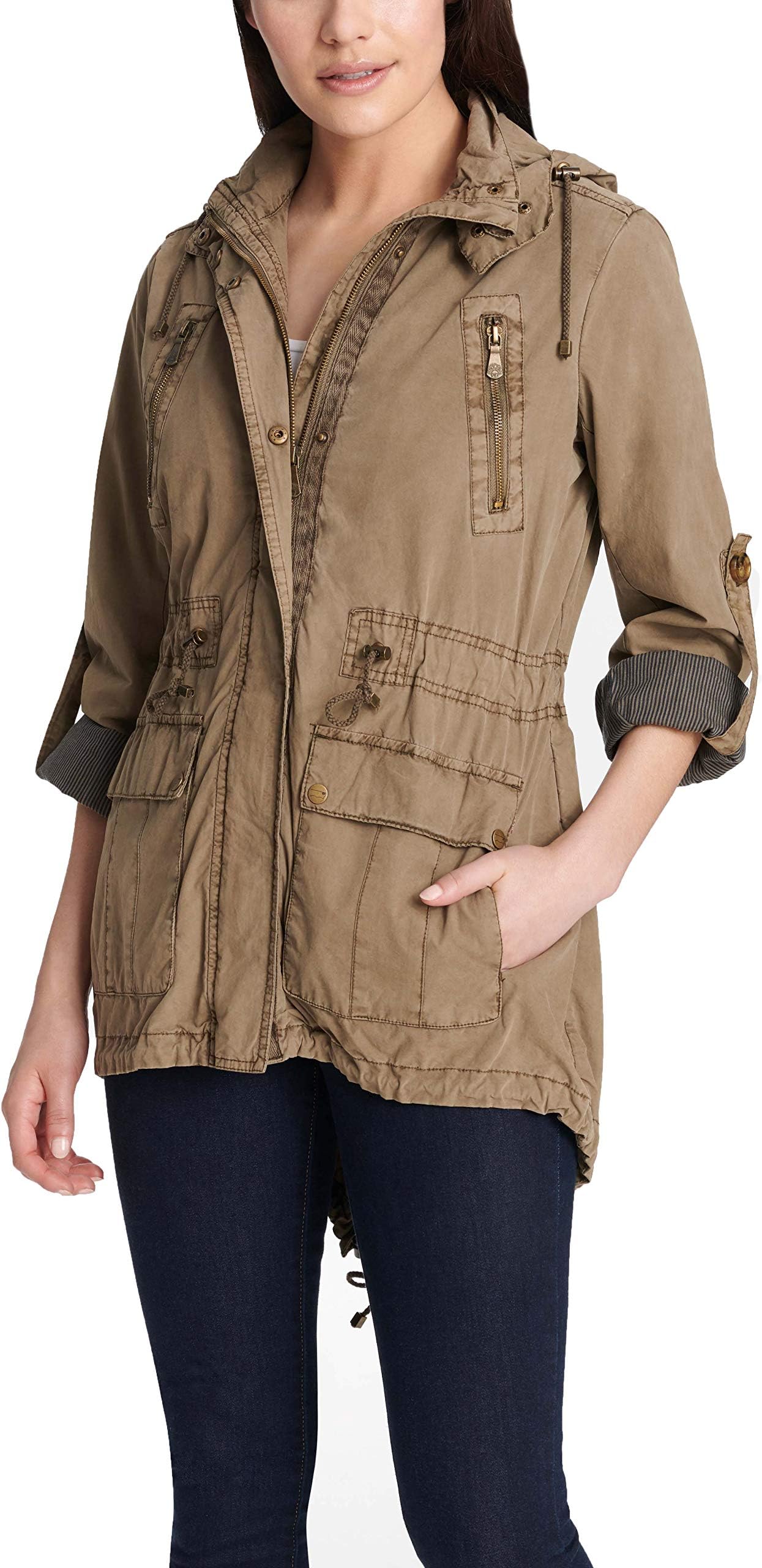 Levi's Women's Lightweight Cotton Hooded Anorak Jacket, Khaki, XXLarge