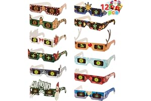 JOYIN Christmas 3D Diffraction Paper Glasses, Xmas Eyeglasses with 12 Frame Designs & 6 Glass Patterns, Adult Party Favor