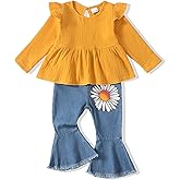 Renotemy Toddler Baby Girls Clothes Infant Girl Outfits Ruffle Sleeve Tops Pants Clothing Sets for Girls