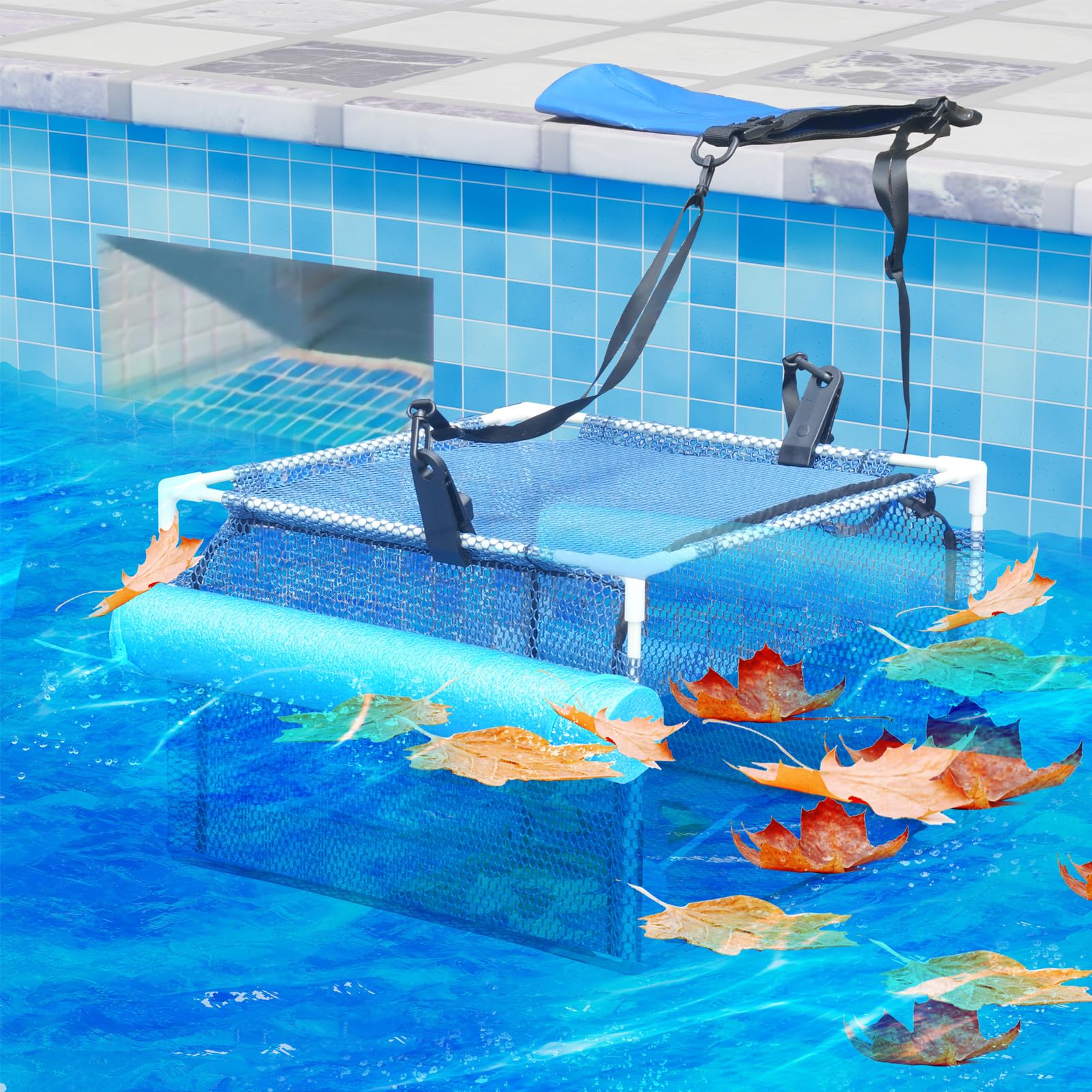 Photo 1 of MEEGOON Swimming Pool Debris Filter, Pool Floating Skimmer, Sturdy Pool Leaf Skimmer, Surface Debris Floating Catcher,All Season Pool Leaf Catcher. (Blue)