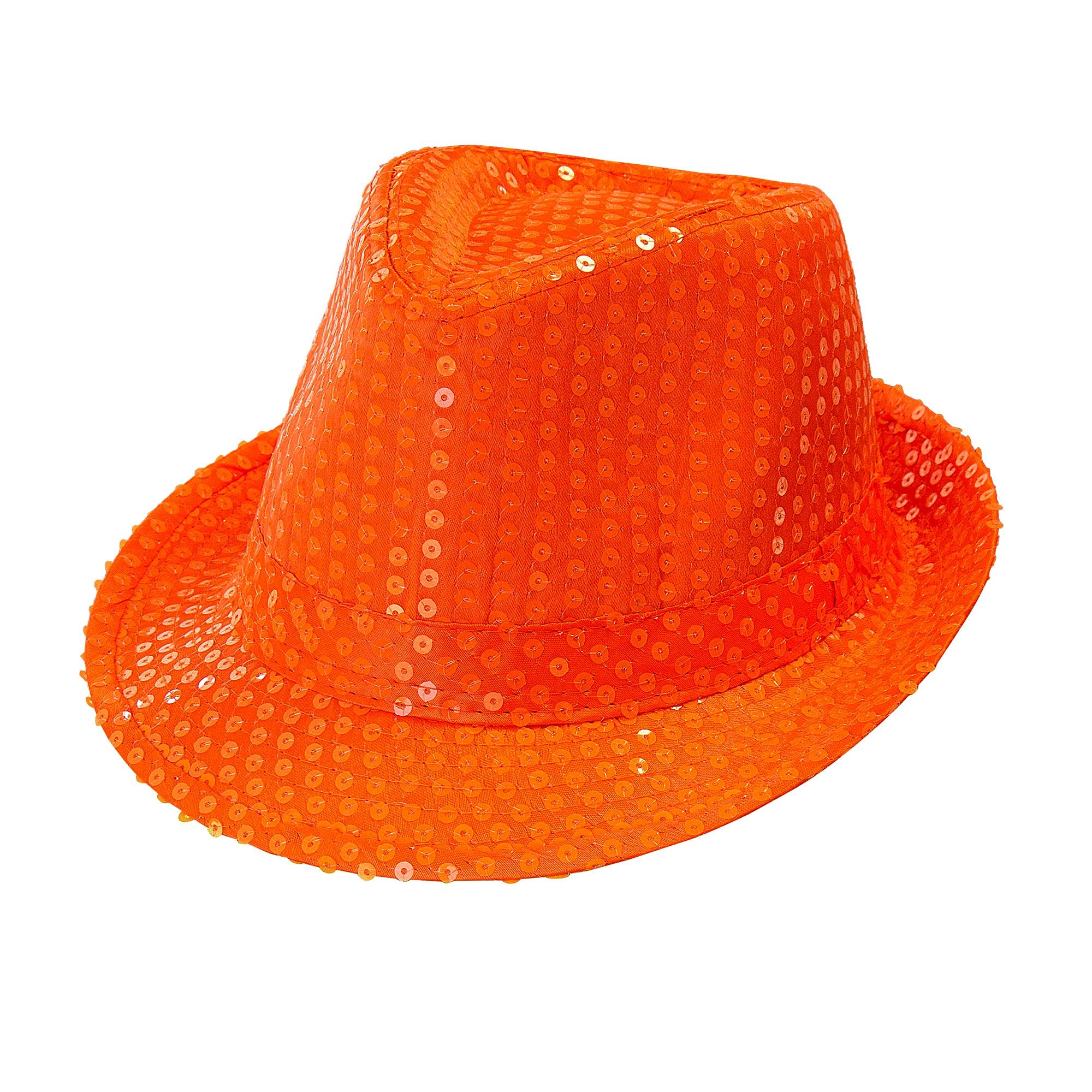 Widmann 01248 - Fedora with Sequins Adult Unisex, Hat, Neon, Disco, Pink Night, Pride, Carnival, Theme Parties, One Size, Fluorescent Orange Color