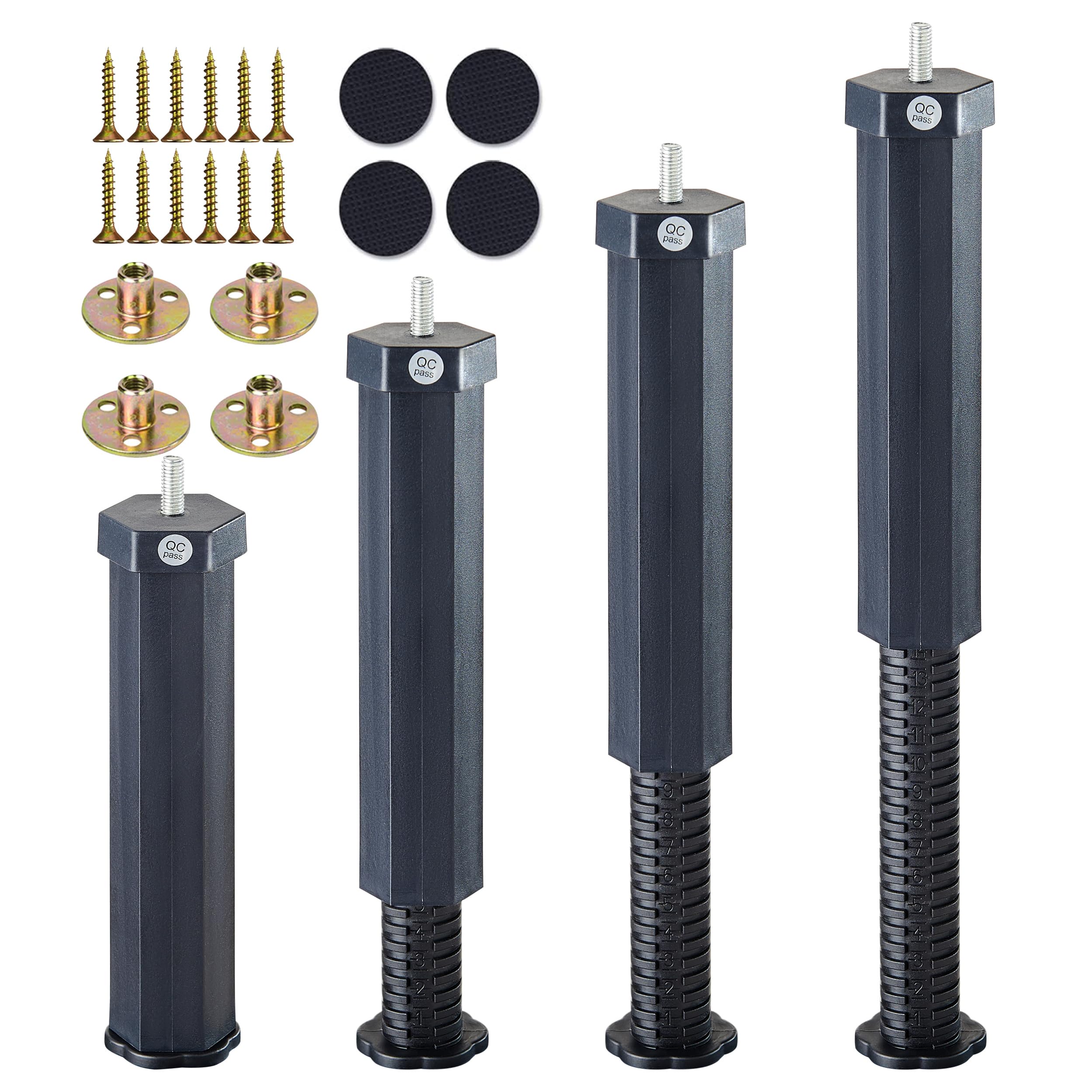 Photo 1 of LIMTIEN Adjustable Bed Frame Support Legs, Frame Center Slats Heavy Support Leg, Extra Durable Plastic Feet, for King Bed, Sofa, Table, Furniture Cabinet Replacement Parts (4, 7.5-12inches)