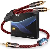 TODN 3ft RCA to 3.5mm 99.99% OFC HiFi Shielded Audio Cable for Audiophiles | 4-Core OFC, Ferrite Bead, 24k Gold-Plated Plugs, Precise Channel Separation for Speakers, Amplifiers, Stereo Receiver