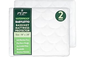 Joey + Joan Waterproof Bassinet Mattress Pad Cover Compatible with Babyletto Bassinet – 2 Pack Quilted Mattress Protector Made from Ultra Soft Bamboo Viscose Terry – 18" x 28"