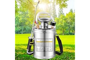 Kweetle 1Gal Stainless Steel Pump Up Sprayer Reinforced Hose, Hand Pump Sprayer with Pressure Gauge&Safety Valve, Adjustable Nozzle Suitable for Gardening (1 Gallon) Silver