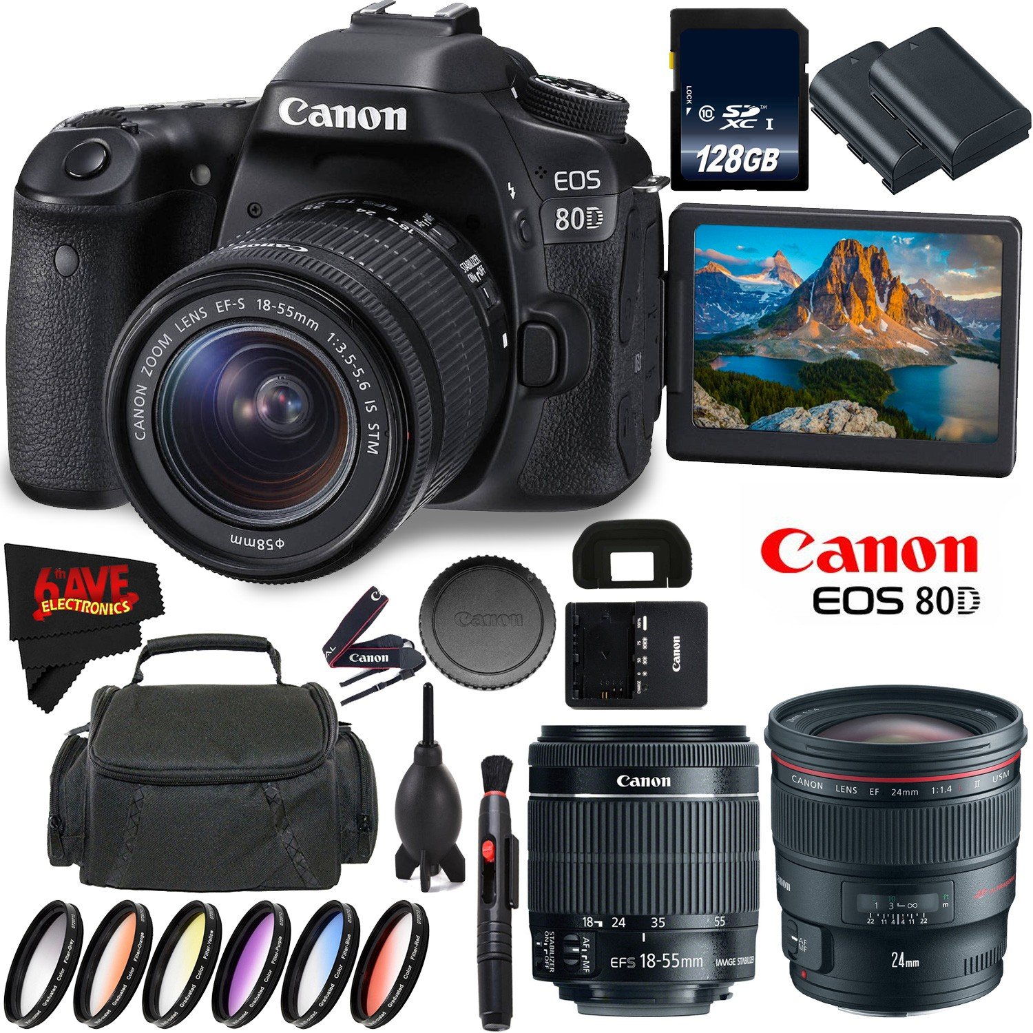 Canon EOS 80D DSLR Camera + 18-55mm Lens + Canon EF 24mm f/1.4L II 