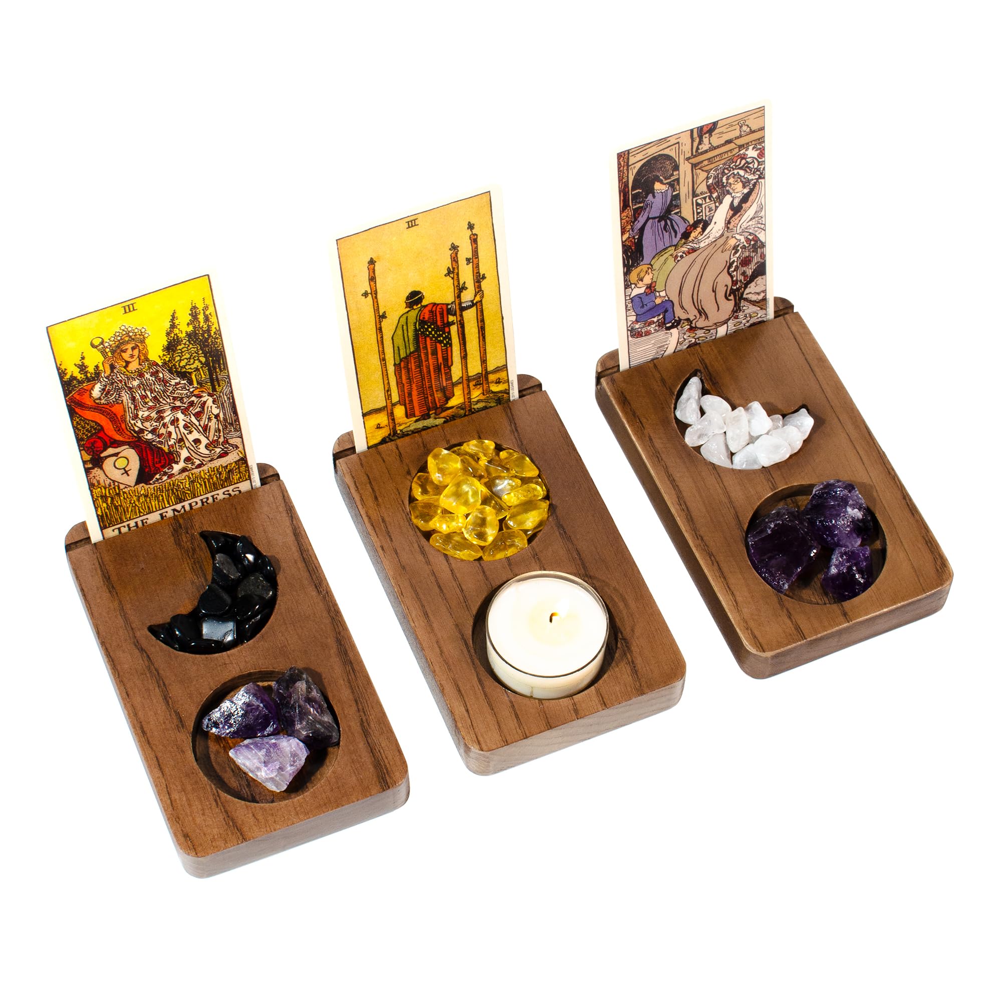 Kihomi Tarot Card Holder Stand Set - Oracle Card Display for Tarot Readings, Showcasing Different Decks, Tarot Gifts for Women - Witchcraft, Divination, Wiccan Supplies, and Altar Space (Moon Phase)