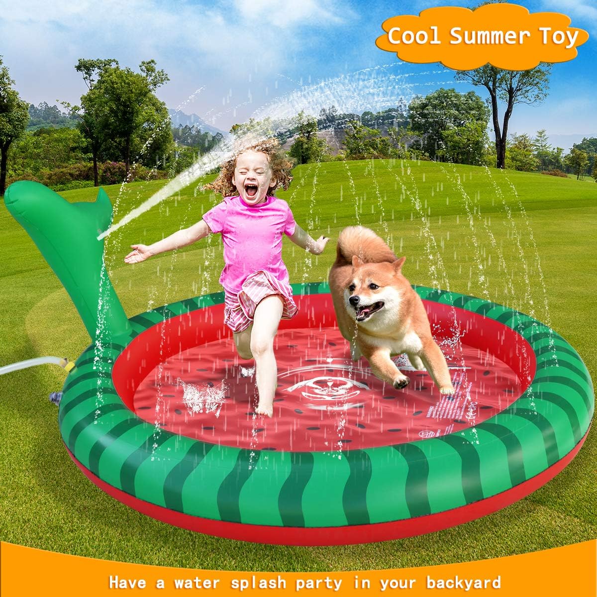 Apfity Splash Pad for Kids Dogs, 68" Sprinkle Play Mat Summer Water Toys Inflatable Swimming Pool for Toddlers Baby Kiddie and Pets Dog Outside Sprinkler Pool for Age 2 3 4 5 6 7 8 9 10: Kitchen & Dining