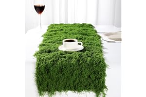 Zeyune 2 Pcs Fake Moss Table Runner for Crafts 12'' x 71'' Artificial Moss Sheet Roll Waterproof Carpet Blanket for Wall Roof Garden Wedding Birthday Party Table Decoration (Green)