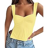 ForeFair Women Sleeveless Backless Crop Tank Top Summer Going Out Outfits Cute Pleated Sweetheart Neck Strappy Y2K Slits Tops