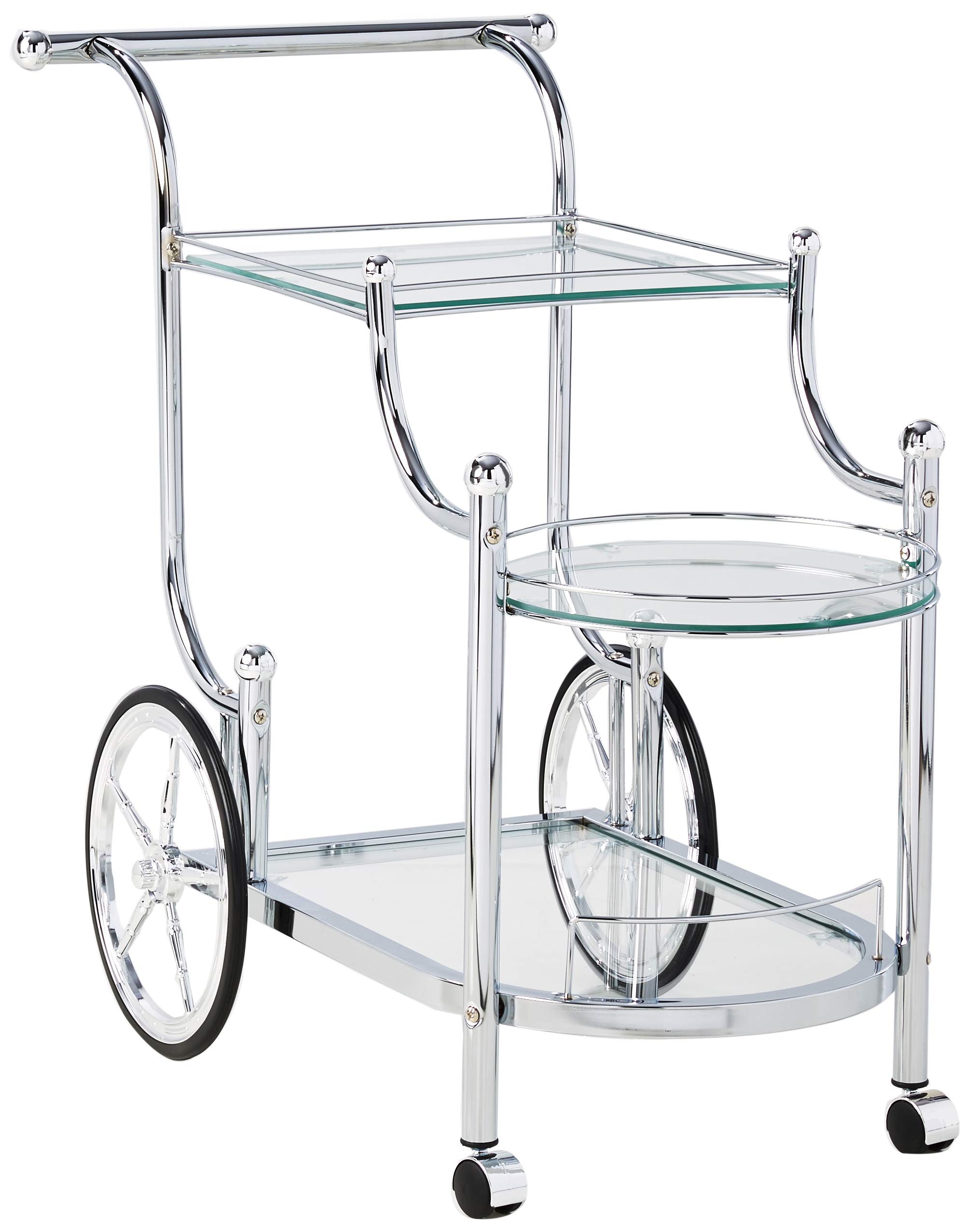 Wheeled Serving Cart with Finials Chrome and Clear