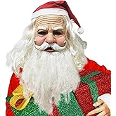 BXXLOOKG Santa Claus Mask - Realistic Full Head Latex Costume with Beard and Red Hat for Adult Christmas Parties