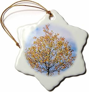3dRose Yellow Crab Apple Tree Against Stormy Sky Snowflake Ornament, 3