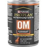 Purina Pro Plan Veterinary Diets OM Wet Dog Food, (12) 13.3 oz Cans | Overweight Management dog food formula; Low in fat and calories, high protein-to-calorie ratio promotes loss of body fat
