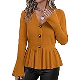 Vivilli Fall Open Front Cardigan Sweaters for Women Trendy Long Sleeve Peplum Tops Knit Button Sweater Casual Outerwear