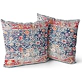 Snycler Boho Pillow Covers 26x26 inch Set of 2 Boho Carpet Throw Pillows for Couch Navy Blue Red Geometric Floral Decorative Pillow Cases Farmhouse Home Decor for Sofa Porch Patio Bed Room Outdoor