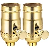 DiCUNO UL Listed Full Range Dimmer Lamp Socket Replacement, Gold, 2-Pack | Dimmer Socket, Vintage E26 Light Bulb Socket, Rotating Dimmer Switch Knob for Table, Floor Lamp, DIY Project, 150 Watt