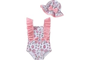 sweetabby Newborn Baby Girl Swimsuit Toddler Bathing Suit One Piece Ruffle Short Sleeve Baby Swim Suit Infant Swimwear