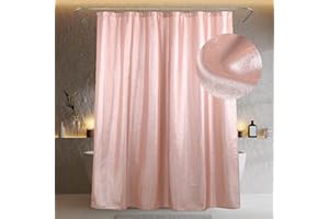 POPKOZZI Blush Pink Glitter Shower Curtain: Luxury Elegant Pretty Metallic Shimmery Fabric Curtains for Coquette Girls Bathroom Décor - Fancy Glam Cute Girly Bathroom Accessories & Gift Set for Women - 72x72