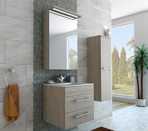Design Badmobel Hochscrank Spiegelschrank Unterschrank Waschbecken 60cm In Der Farbe Braun Hellbraun Led Soft Close Montagefertig Made In Germany Amazon De Kuche Haushalt