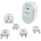 Mobimann 25W/1875W Dual Wattage Universal World Travel Adapter and Voltage Converter - 220V to 110V Transformer for Hair Dryer Cell Phone - with 5 adapter US/AU/UK/EU16A/EU2.5A plugs included