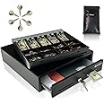 SOLUX 16" Cash Drawer - Cash Register Drawer for POS - Adjustable and Removable Cash Till - Square Cash Drawer - Cash Drawer for Small Businesses - 24V, RJ11/RJ12- Key Lock - 5 Bill - 8 Coin, Black
