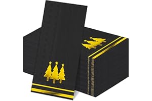 Kochorie 100 Pieces Christmas Napkins Disposable Christmas Gold Paper Napkins 7.8 x 4.3 Inch Decorative Guest Party Napkin Black Gold Foil Xmas Tree Hand Towels for Winter Party Wedding Birthday