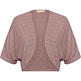 Belle Poque Women's Open Front Bolero Shrug Batwing Short Sleeve Cropped Cardigan Lightweight