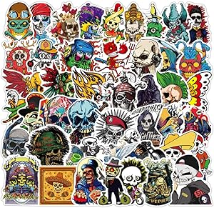 100pcs Skull Stickers Cool Skeleton Stickers Decals for Cars Vinyl Motorcycle Helmet Skateboard Stickers for Adults Teens Kids Skate Water Bottles Waterproof Graffiti Sticker Bomb Pack