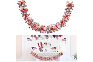 Yuefunny 68" L Patriotic Garland Red White and Blue Garland Fourth of July Garland American Fabric Garland for Flag Day Independence Day Veterans Day Decoration Mantel Fireplace Wall Holiday USA Party