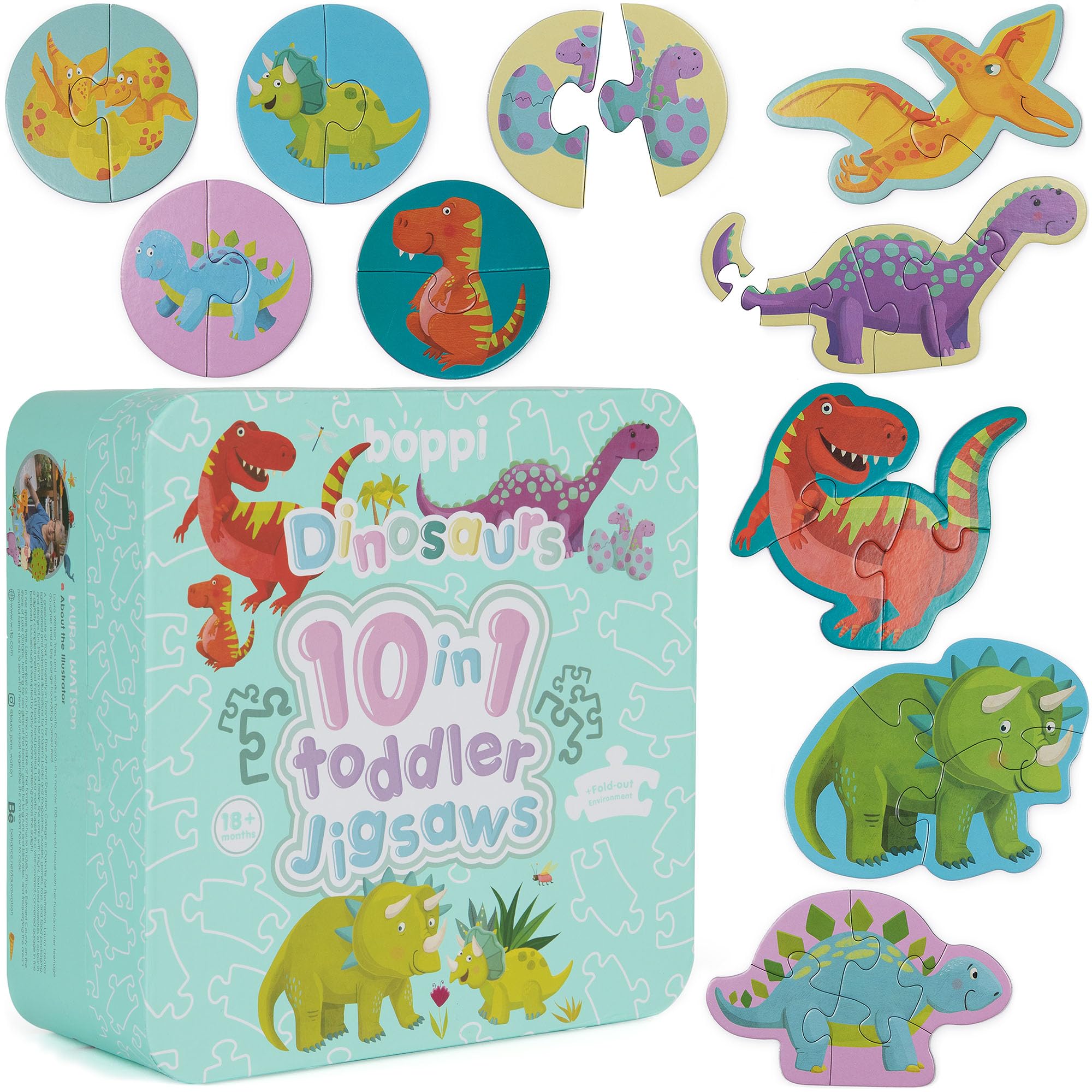 boppi 10-in-1 Premium Progressive Jigsaw Puzzles for Toddlers 18+ Months | T-Rex, Stegosaurus & Triceratops Dinosaurs | Child Development Gift | 100% Recycled Card | Perfect Easter Gift